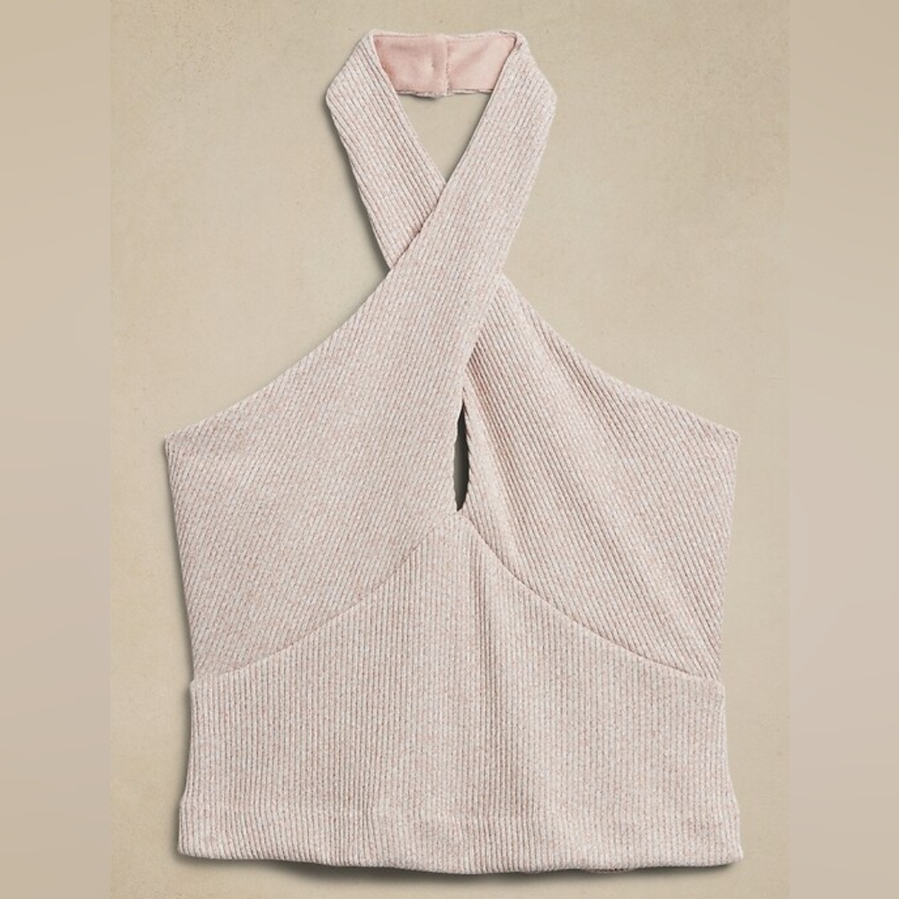 Banana Republic Ottoman Cross-Halter Tank beige Halter Top tan Small s